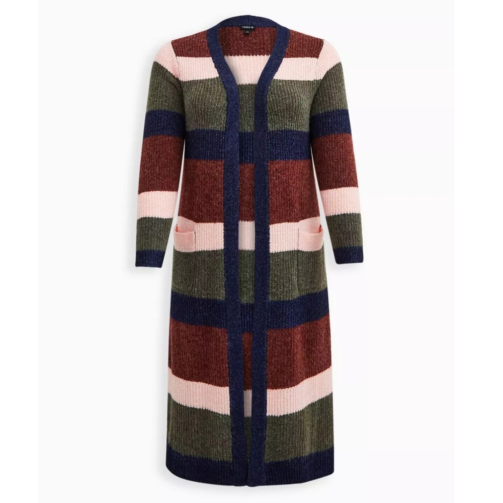 Torrid Womens 0X Colorblock Striped Chunky Duster Sweater Long‎ Multicolor